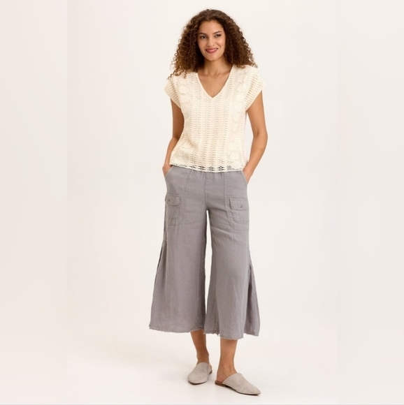 XCVI Grey Contina Crop Wide-leg Pants Linen Size Medium - Picture 2 of 12